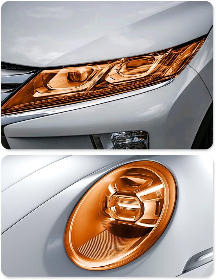 wedfish 12 X 48inch Car Light Tint Film, Cuttable&Stretchability Car Headlight Taillight Fog Light Vivid Vinyl Wrap Protector,Non-Marking Self-Adhesive Decals Car Decor (Orange) - Image 3